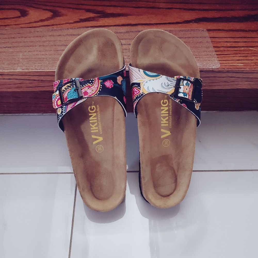 Limited Ed. Colorful Louise Paisley Print Cork Orthopedic Sandals